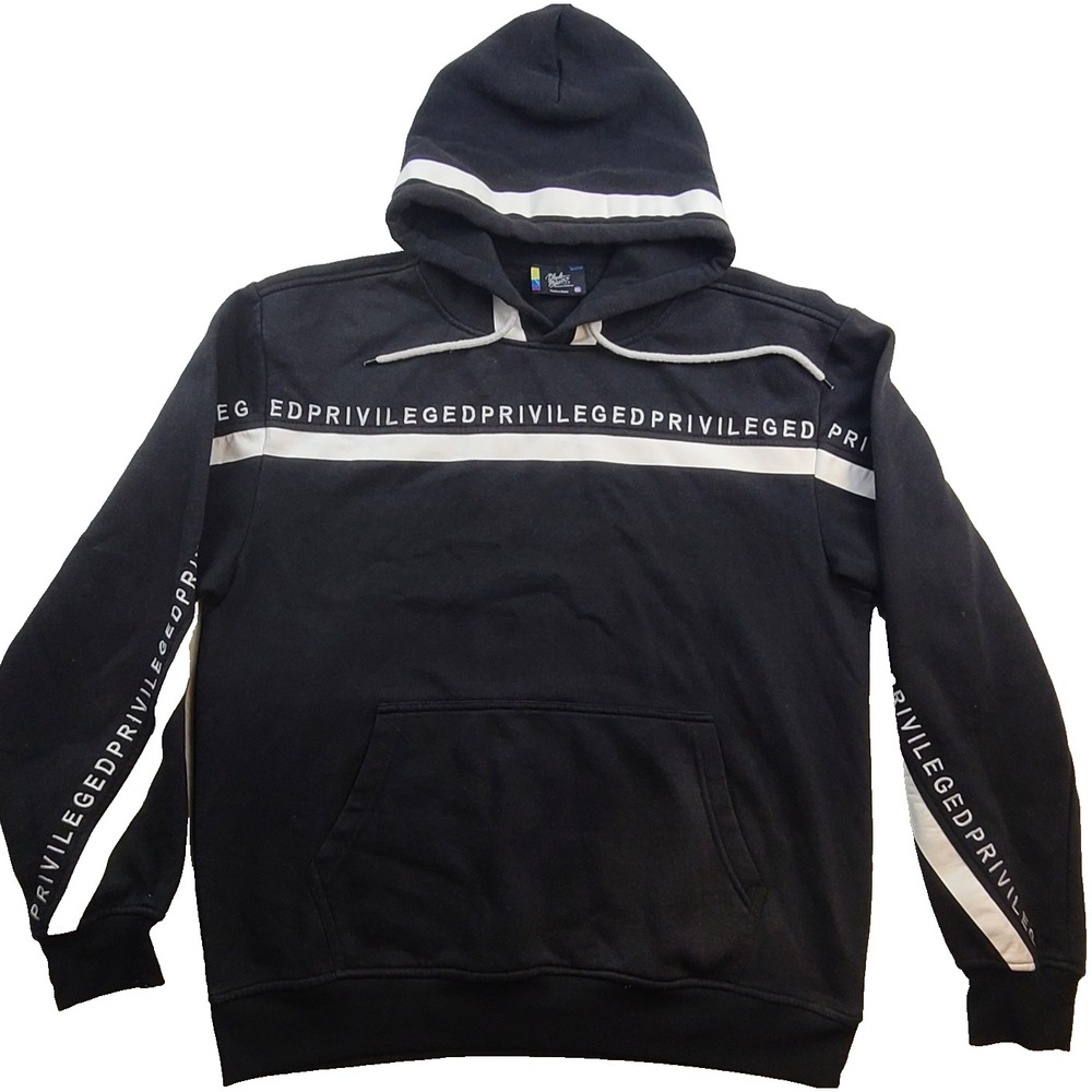 Bleecker & Mercer Hoodie Mens XL Black White Privileged Pullover Sweatshirt